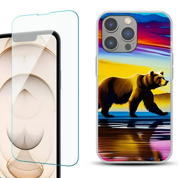 OneToughShield ® for iPhone 15 Pro Shockproof Phone Case, with Tempered Glass Screen Protector - Bear