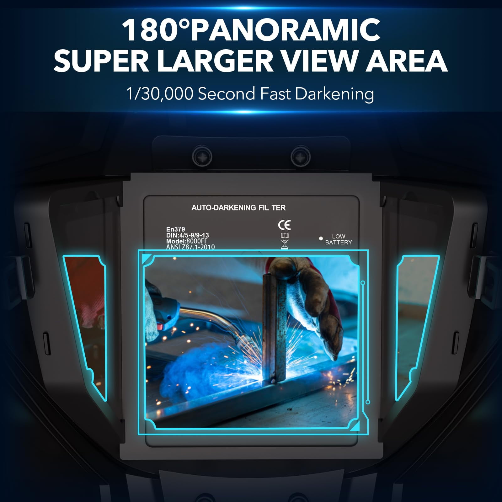 Panoramic View Welding Helmet Auto Darkening Welding Hood True Color 4 Arc Sensor Welding Mask Large Viewing 3.94" x 3.15" Wide Shade 4/5-9/9-13 Weld Helmet for TIG MIG ARC Weld