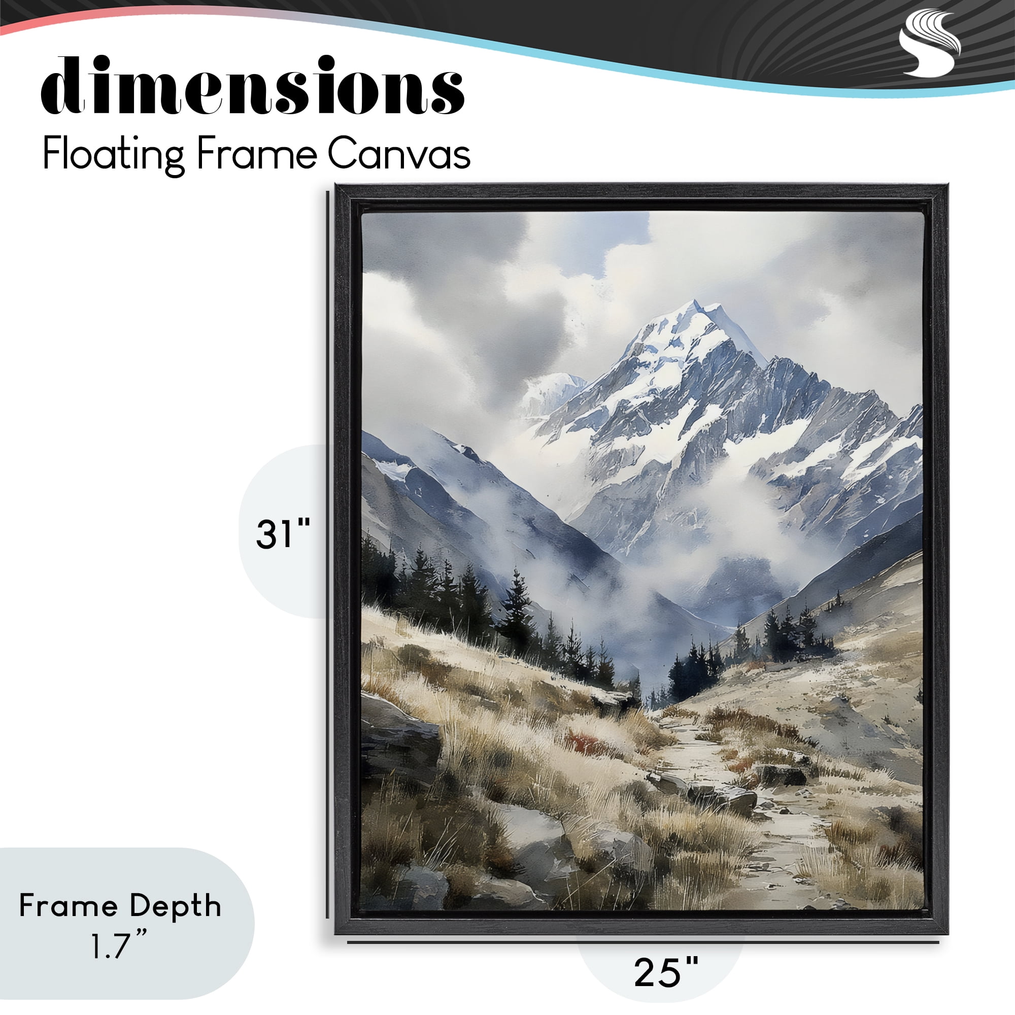 Stupell Industries Snow Caps Mountain Peaks Black Framed Floater Canvas Wall Art, design by Franklyn Gregory