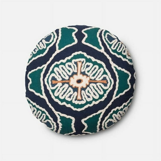 Loloi 1'8" Coussin Rond en Poly Coton Bleu et Turquoise