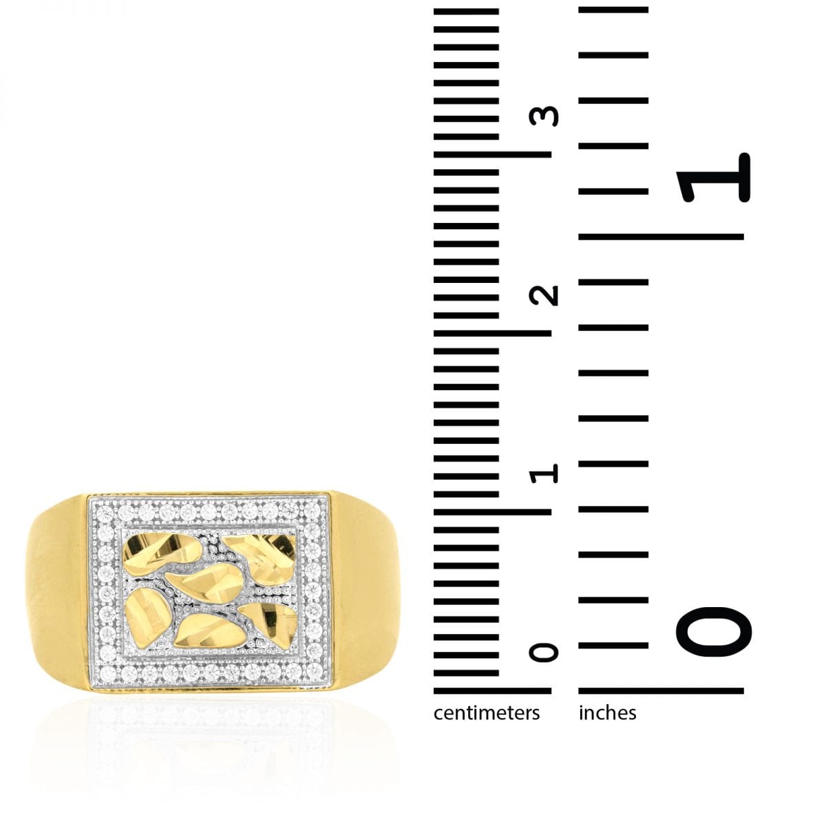 14k Yellow Gold Created Diamond Cut Nugget Pattern Men's Signet Ring ...