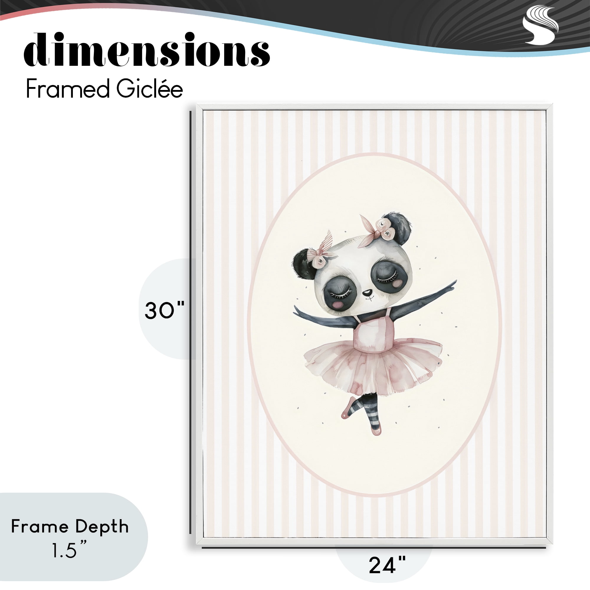 Stupell Industries Nursery Ballerina Panda Striped White Framed Giclee Art, design by LSR Design Studio