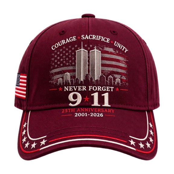 911 25th Anniversary Patriotic Baseball Cap, Never Forget Honor Heroes US Flag Embroidered Adjustable Curved Brim Hat Men Women