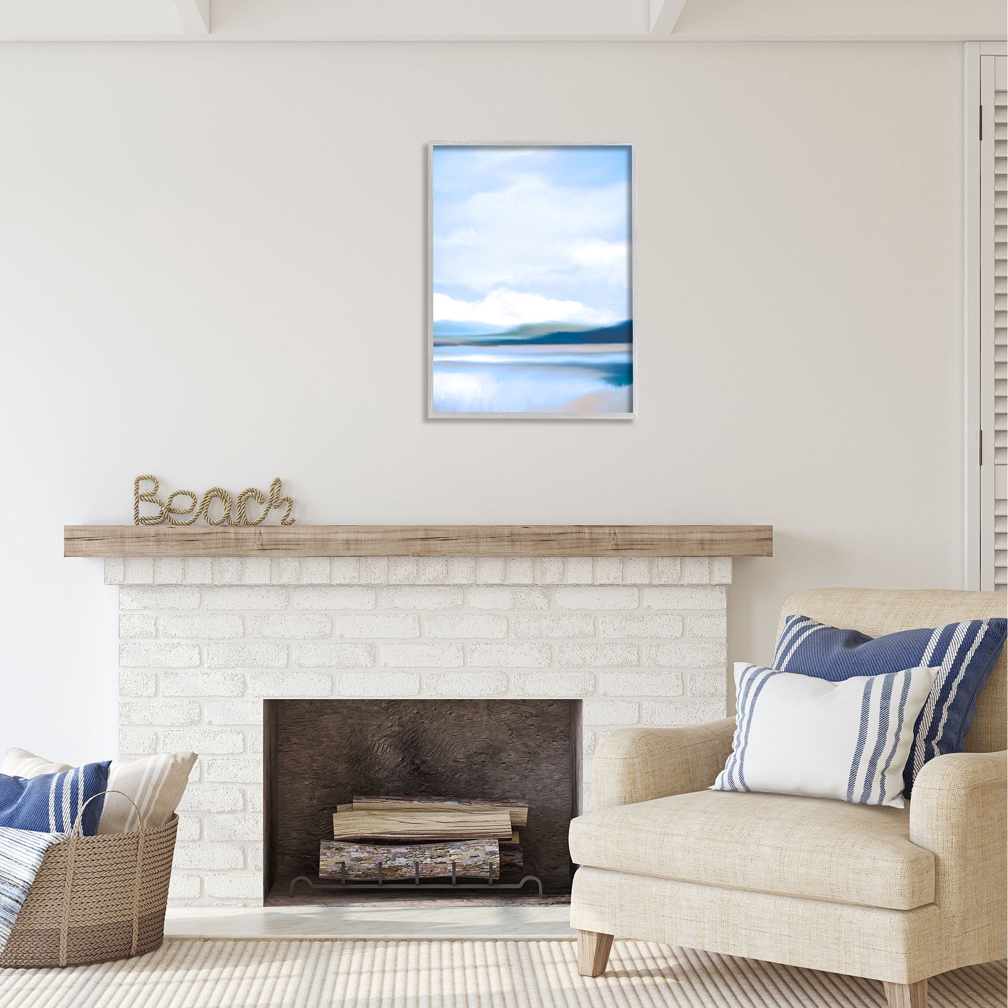 Stupell Industries Blue Beach Shore Nature Painting Gray Framed Art Print Wall Art, 24 x 30