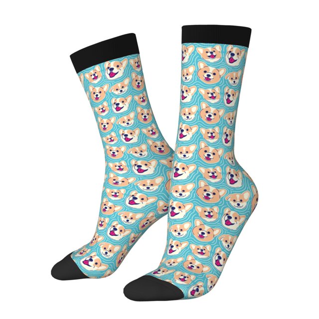 Fotbe Cute Corgi Head Calcetas Largas con Estampado para Hombre y Mujer – Calcetas de Compresión Transpirables y Elásticas, Viajar y Uso Diario Talla 5-11