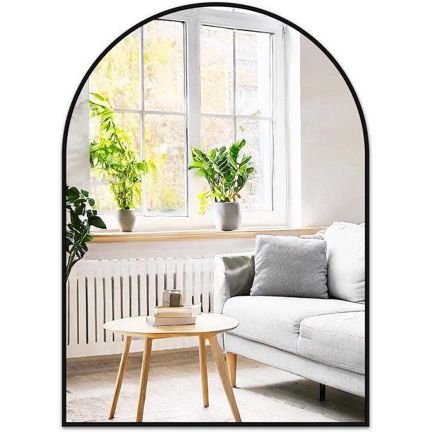 Espejo de arco para baño de 30 x 40 pulgadas, espejo de pared arqueado negro para fregadero con marco de metal ancho para recámara, sala de estar, cambiador, decoración de