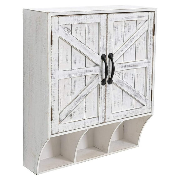 Farmhouse Wall Mounted Storage Cabinet, Medicine Cabinet with Doors, Wood Vintage Bathroom Wall Cabinet Over Toilet for Bathroom, Kitchen, Living Room, Rustic White