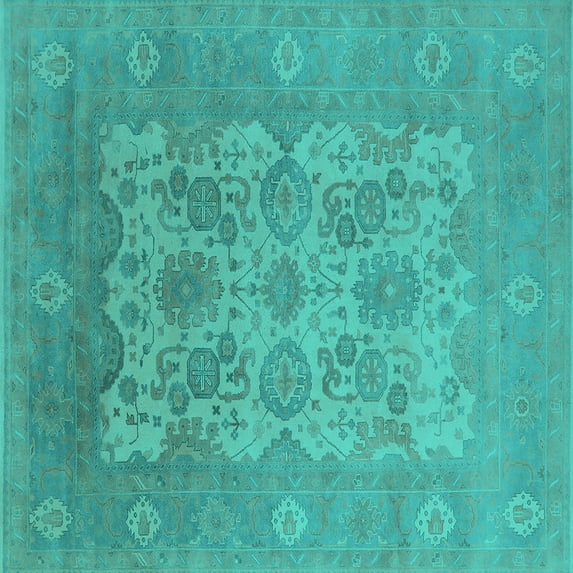 Ahgly Company Indoor Square Oriental Turquoise Blue Industrial Area Rugs, 3' Square