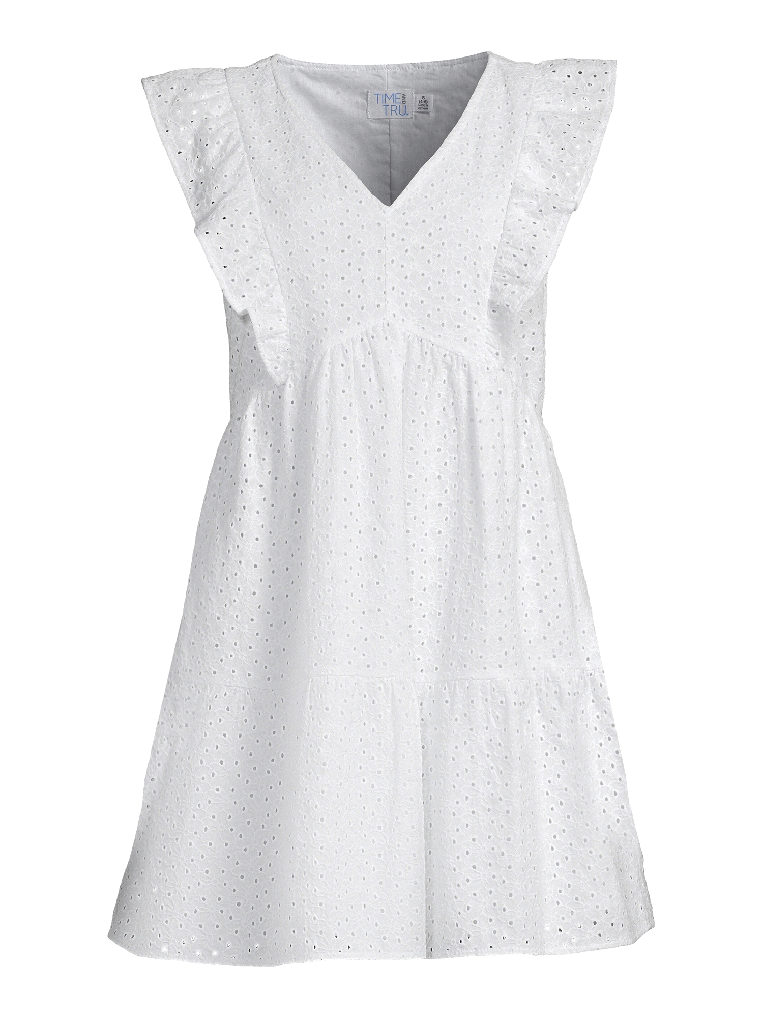 Time and Tru Women's Flutter Sleeve Eyelet Dress