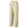 thumbnail image 4 of Pantalones mezclilla Gibobby mujer largos de cintura elástica con bolsillos sueltos caqui L, 4 of 5