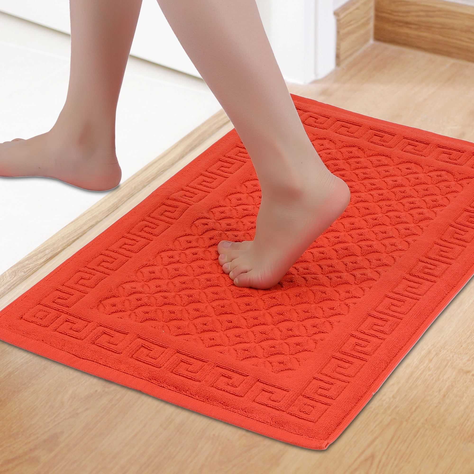 Unique Bargains Cotton Bath Mat Soft Bathroom Rug Absorbent Floor Towel Mats Orange
