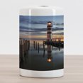 thumbnail image 2 of Lighthouse Ceramic Toothbrush Holder, Calm Dusk at Bay Lighthouse and Wooden Boardwalk Reflections on Water Clouds, Decorative Versatile Countertop for Bathroom, 4.5" X 2.7", Multicolor, by Ambesonne, 2 of 4