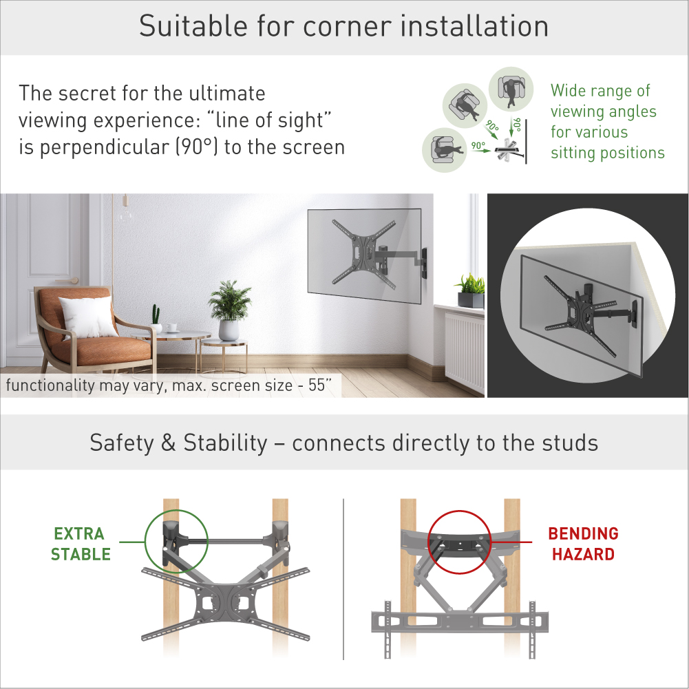 Barkan TV Wall Mount, 13 - 90 inch Patented Full Motion Flat / Curved Screen Bracket, Holds up to 132lbs, Extra Stable, Fits LED OLED LCD