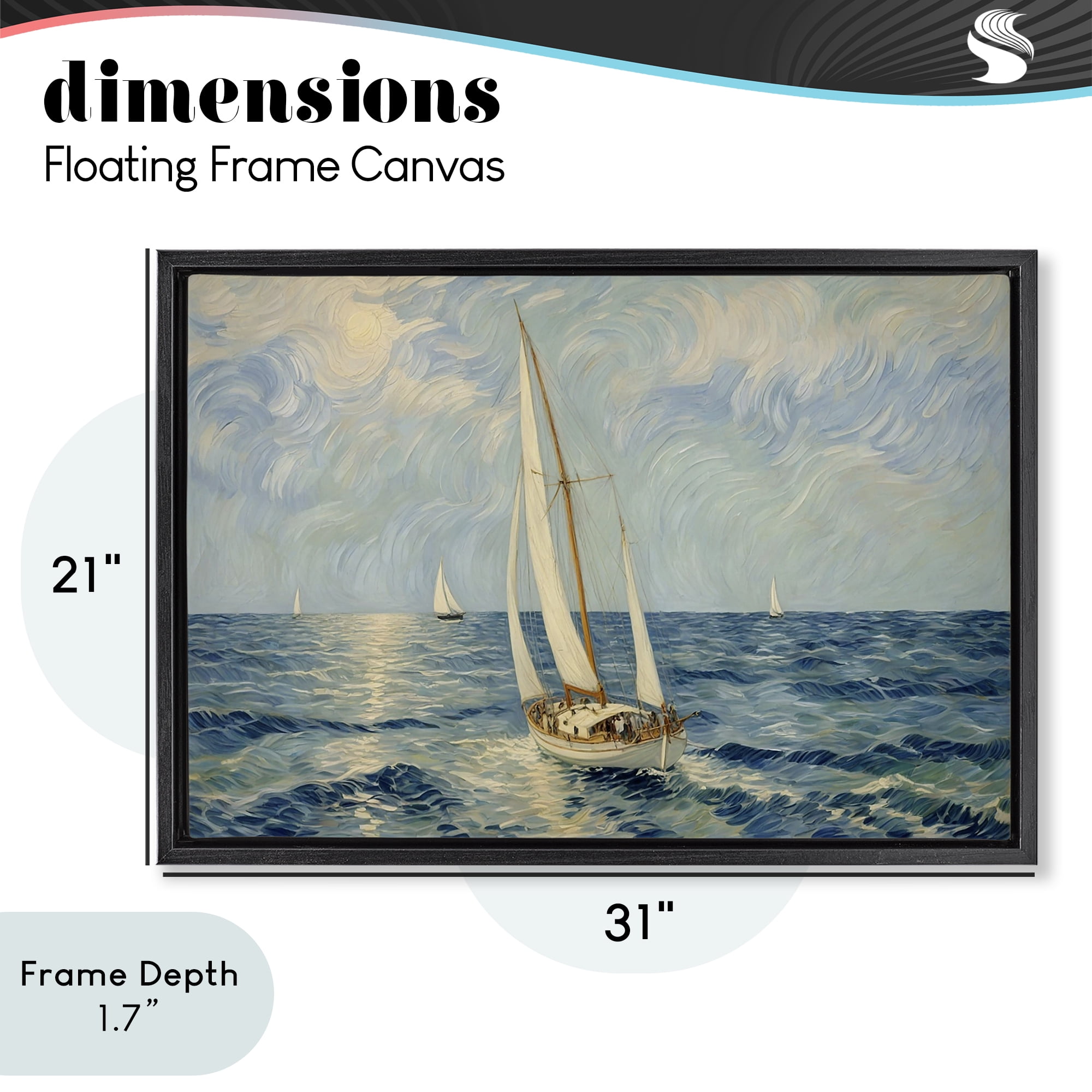 Stupell Industries Sailing Yacht on Blue Sea Black Framed Floater Canvas Wall Art, design by Angie Hawke