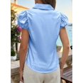 thumbnail image 3 of Women Puff Short Sleeve Button Down Shirt Collared Ruched Fitted Blouse, 3 of 6