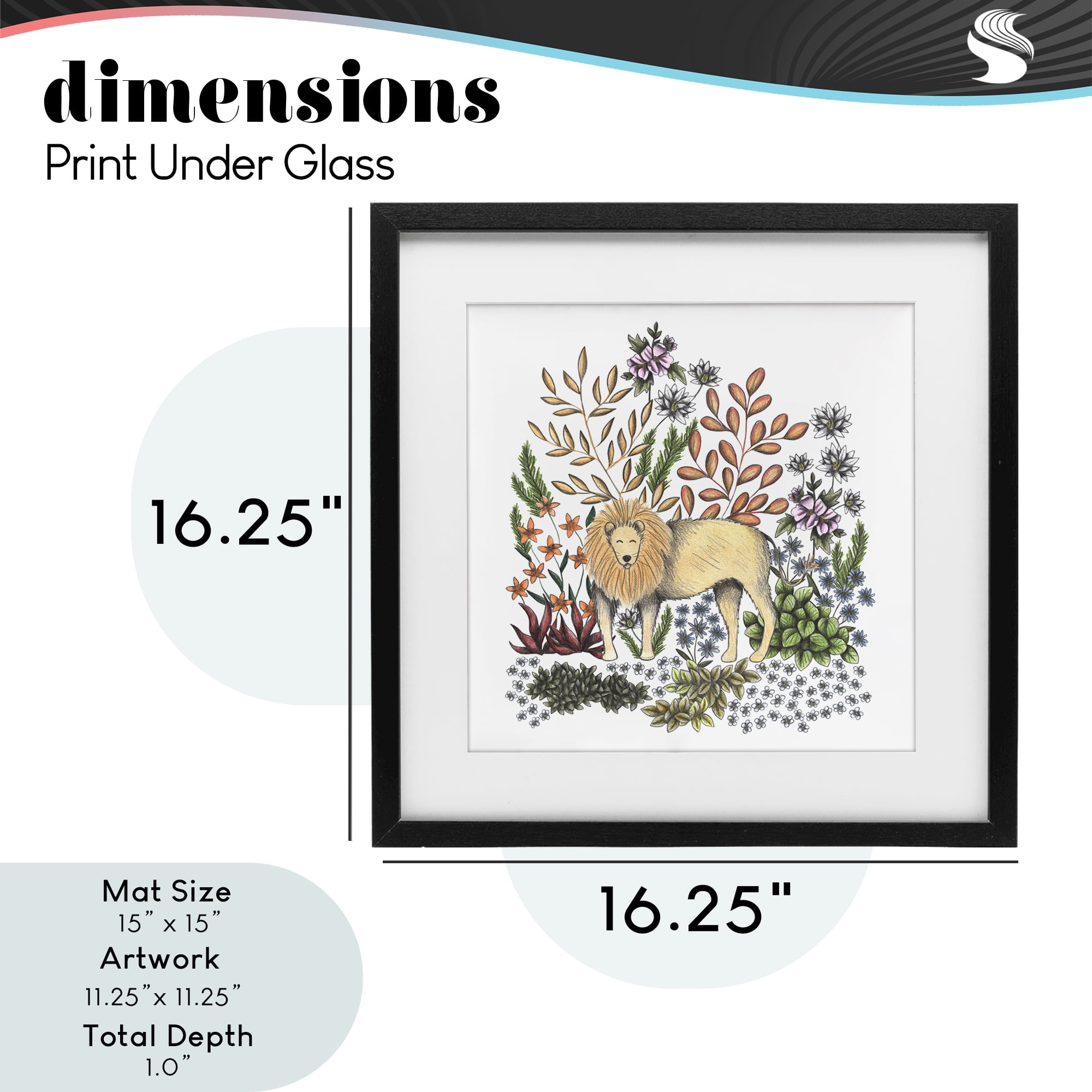Jungle Wildlife Lion Black Framed Print Under Glass, design by Cecilia Battaini