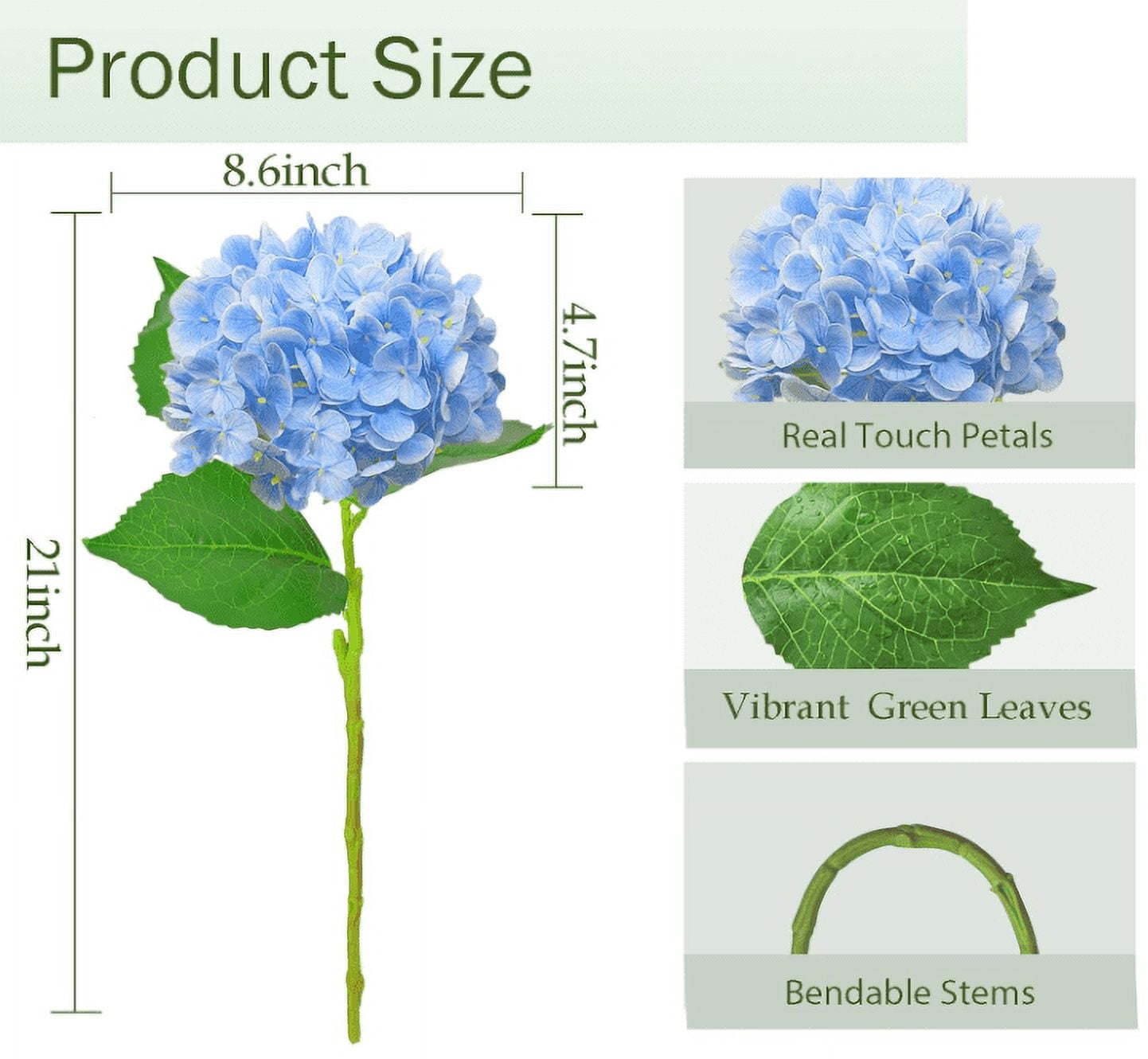 RuWeoMaa Real Touch Blue Hydrangea Artificial Flowers with Stems, Fake Silk Flowers for Outdoors, 1 Pcs Artificial Flowers for Home Decor Wedding Bouquets Centerpieces Vase