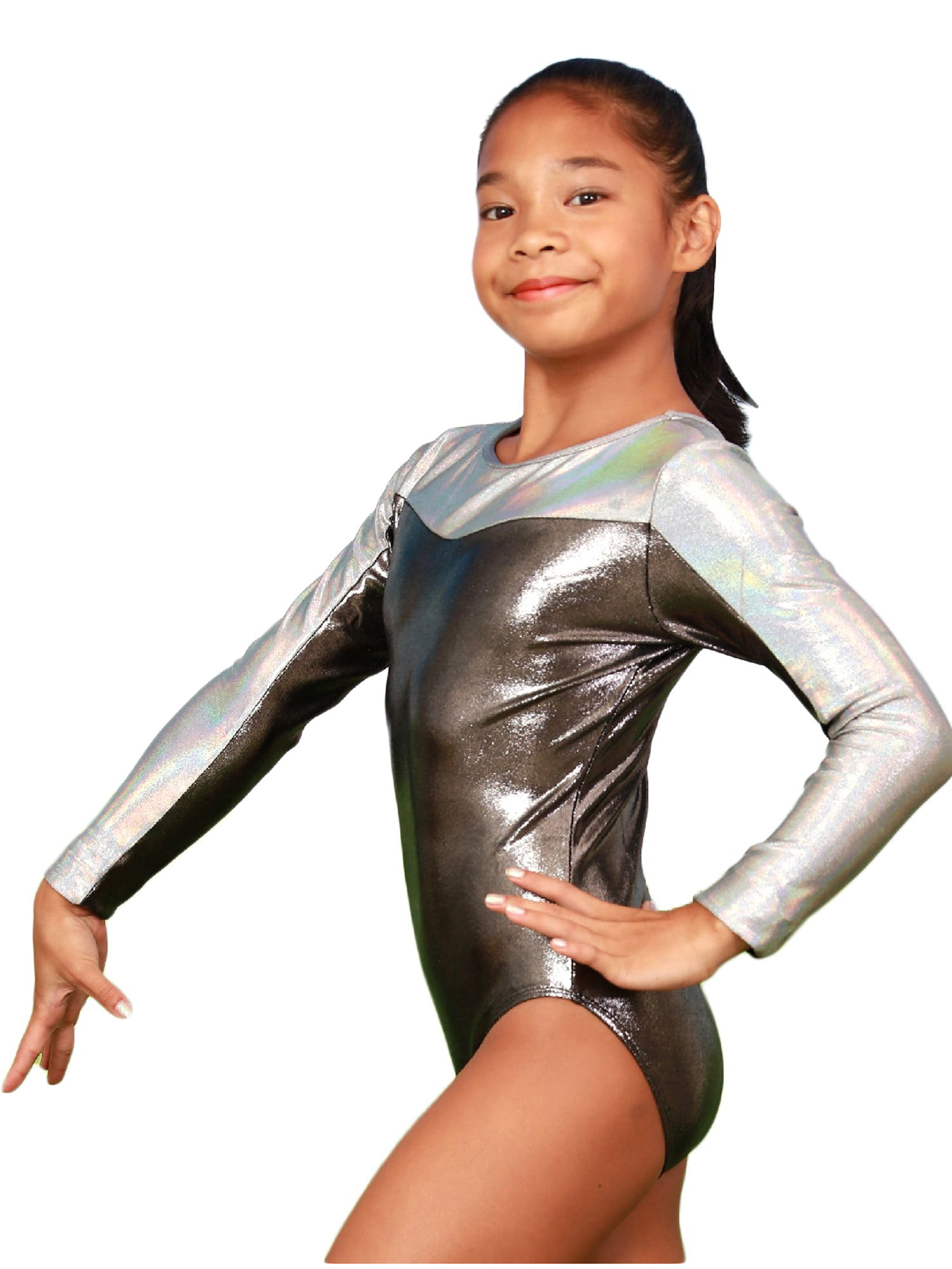NEW Solid Foil Competition L/S Long Sleeve Gymnastics Leotard Child Adult 