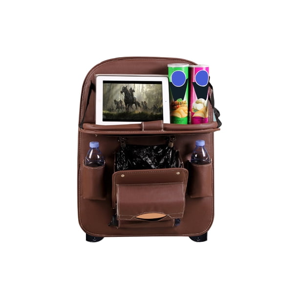 Riwesomey Organizador trasero para asiento de coche, bolsa de almacenamiento, soporte de viaje con bolsa de basura, artículos para coche, cuero PU en Automoción decorativa y accesorios café