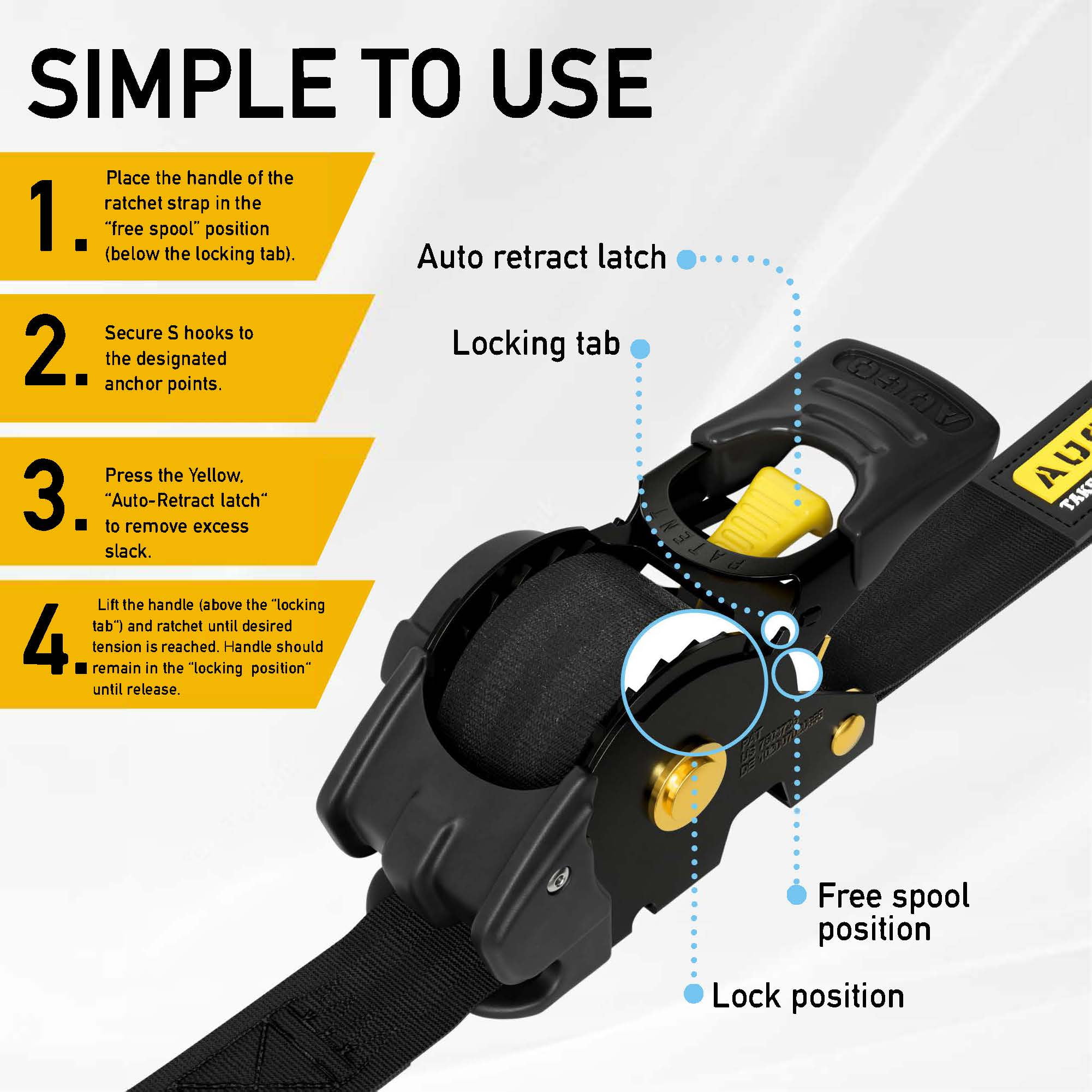 AUGO Retractable Ratchet Straps | 2 Heavy Duty Ratchet Straps Self Retractable Tie Down Straps with Soft Loops & Storage Bag for Motorcycle, Truck, Trailer, Cargo Van |1200 Lb Break Strength 1” x 10’