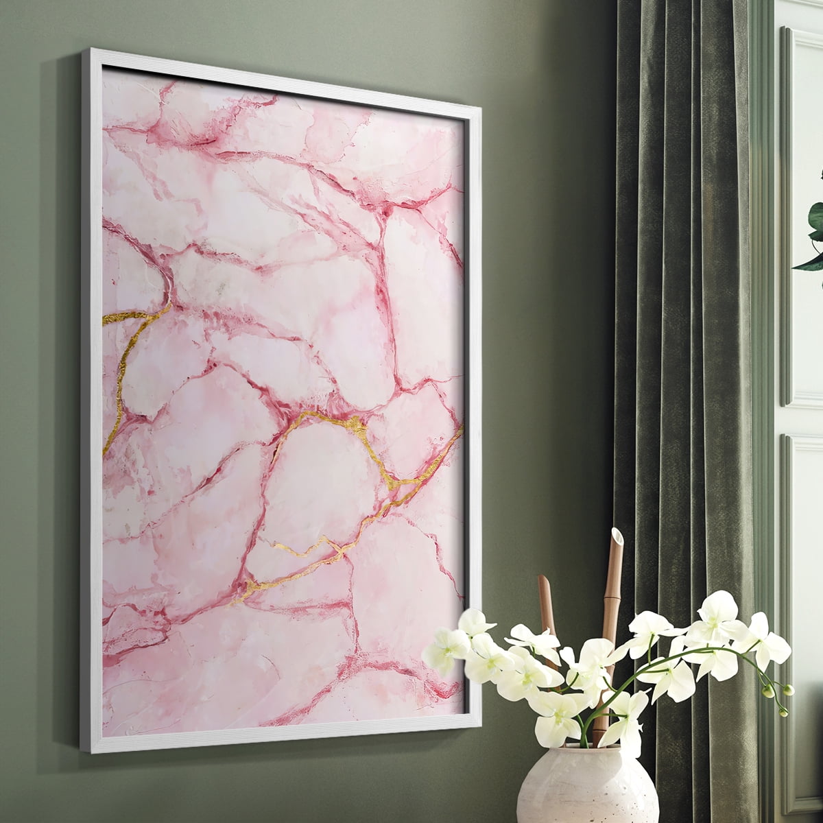 Rose Marble I in White Solid Wood 8 x 10 Framed Print