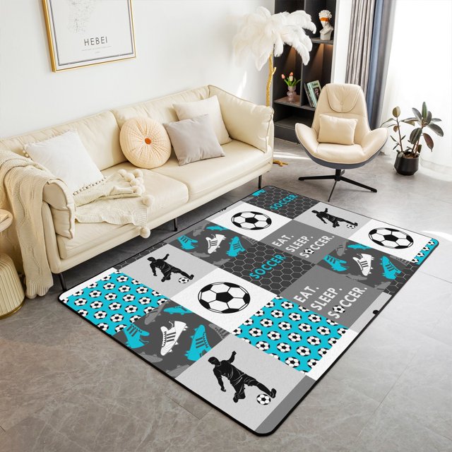Erosebridal Soccer Print Rugs For Bedroom 6'6" x 4'11", Football Lover Living Room Decor, Sports Patchwork Decor, Non Slip