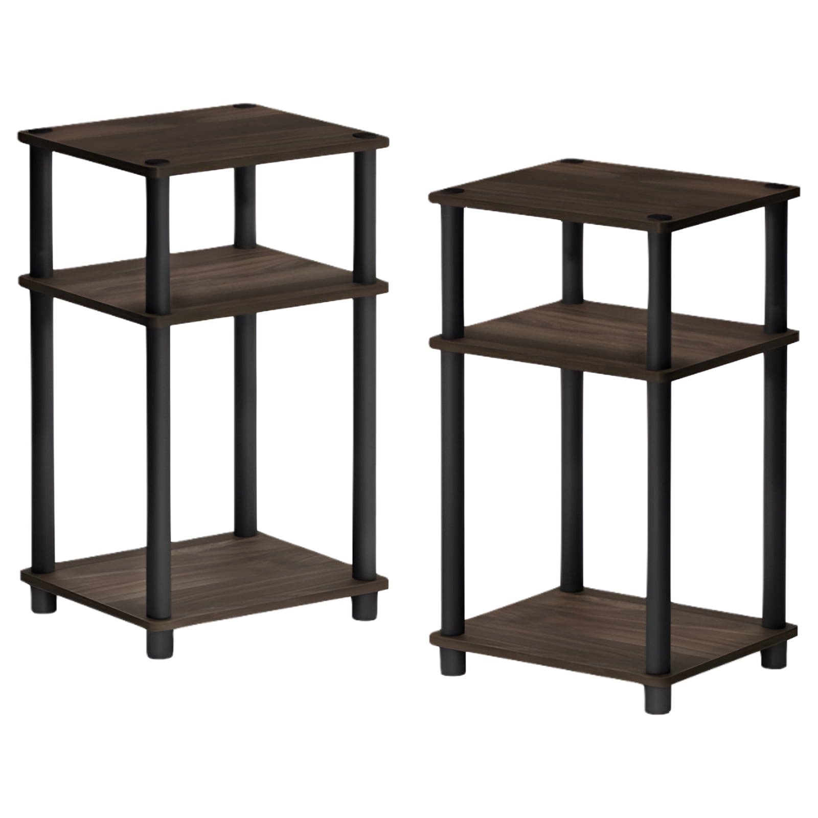Furinno Just 3-Tier Turn-N-Tube End Table, 2-Pack, Columbia Walnut/Black