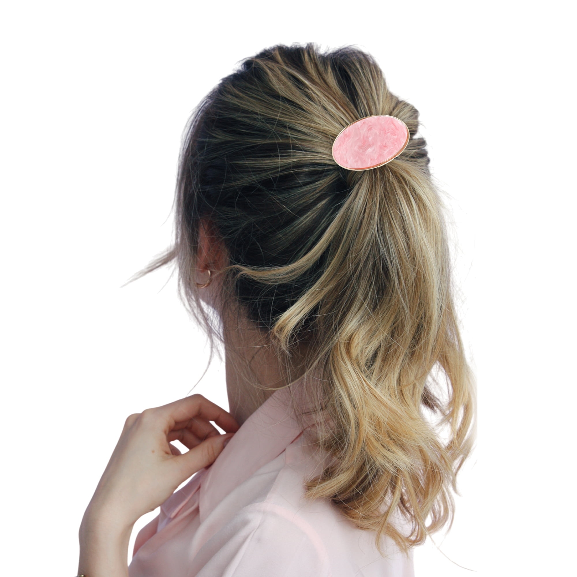 Unique Bargains Stylish Oval Ponytail Buckle Hair Clip for Women 1 Pc Pink