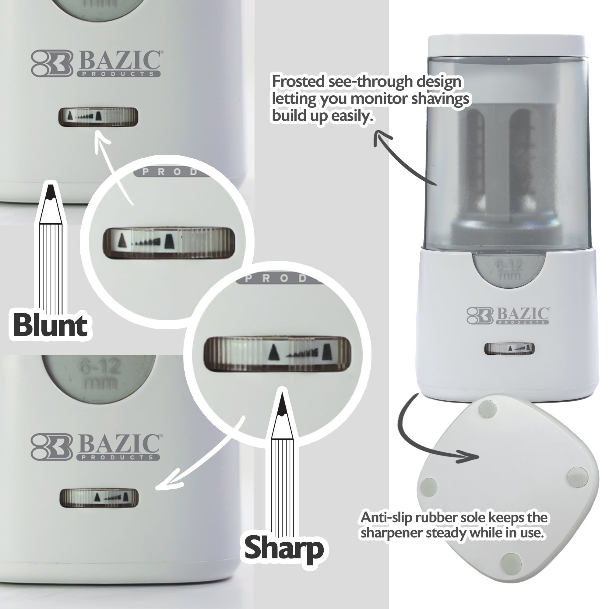 BAZIC Products Electric Pencil Sharpener, Auto Stop for Standard Jumbo No.2/Colored Pencils (6-12mm)