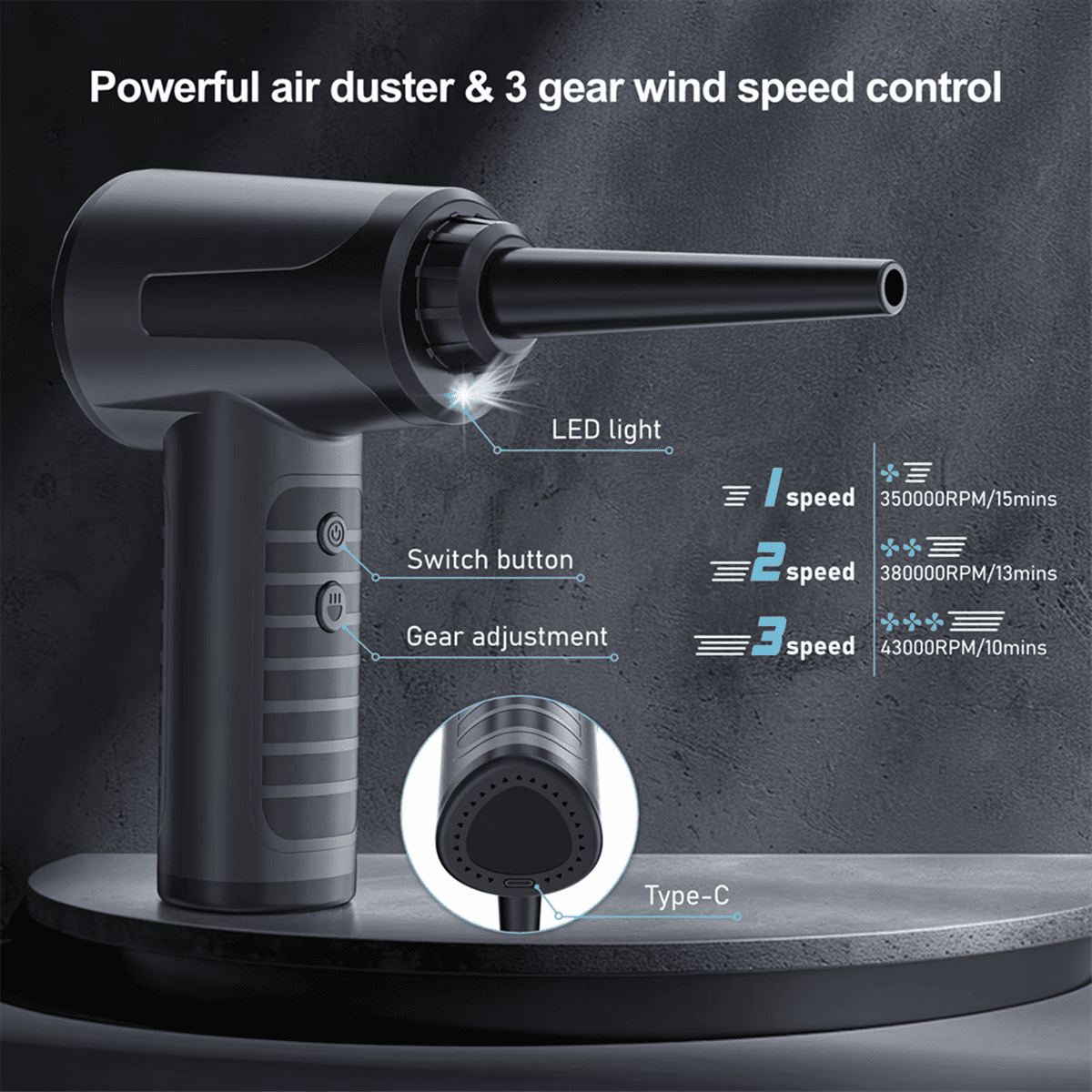 Compressed Air Duster 100000RPM Electric Air Duster Rechargeable Cordless Air Blower for Keyboard Devices Cleaning