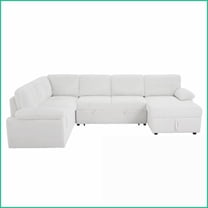 118 Inch Modular L/U Shaped Corduroy Sectional Sofa with Storage | Convertible Sleeper for Living Room | White | Corduroy | Cushion Back