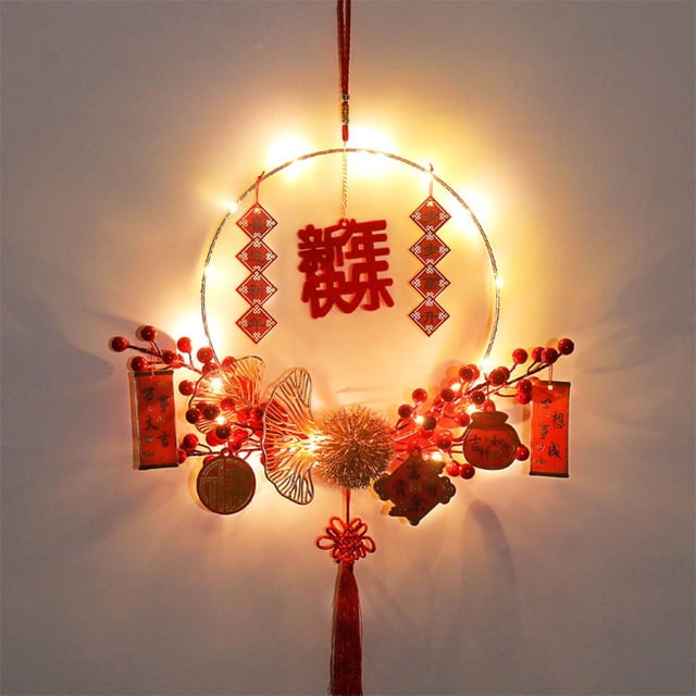 Chinese New Year 2024 Decoration Pendant Led Lamp Wreath Spring Festival Decor