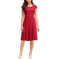 thumbnail image 2 of INSPIRE CHIC Women's Cap Sleeve Flare Dress Square Neck Business Work A Line Pleated Dresses M Red, 2 of 5