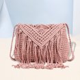thumbnail image 4 of Bolso bandolera de ganchillo con borlas para mujer Bolso de hombro de verano Bolso de playa tejido (rosa), 4 of 8