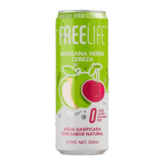 Agua gasificada Freelife manzana verde cereza 355 ml