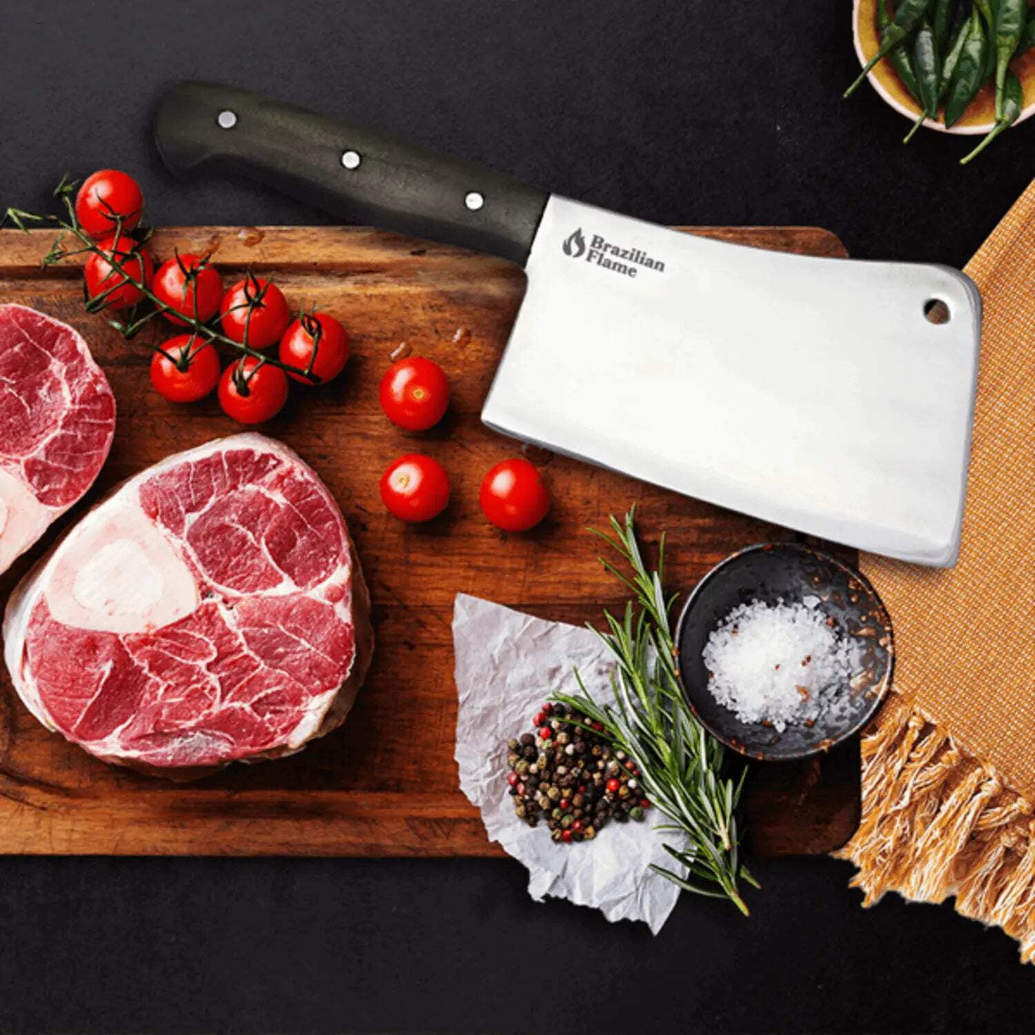 Brazilian Flame Chef Butcher 10-inch Stainless Steel Knife with Full Tang Handle