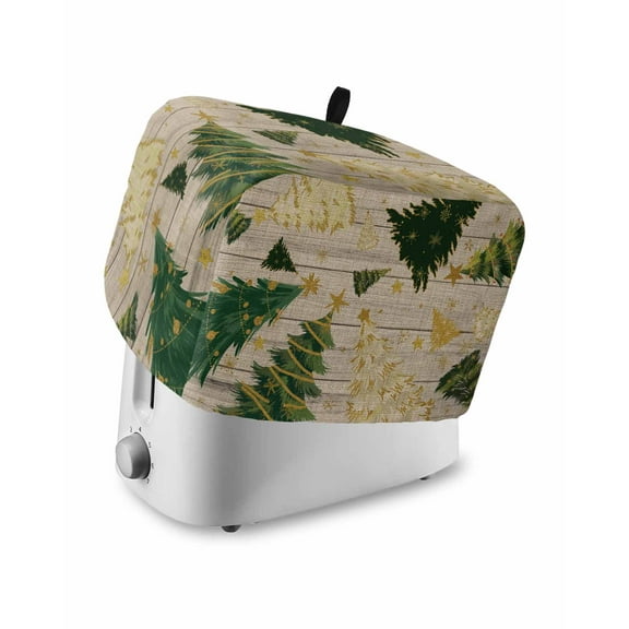Fsddascl Vintage Christmas Tree Toaster Cover 2 Slice, Small Kitchen Appliance Covers, Golden Green Xmas Tree Snowflake Toaster Oven Cover with Loop, Bread Machine Cover Polyester Dust Cover