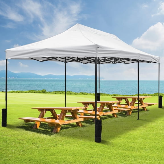 Dkelincs 10' x 20' White Heavy Duty Pop Up Outdoor Canopy, Portable Easy Setup