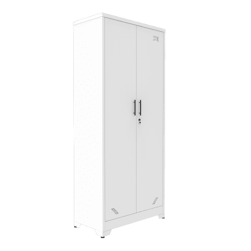 White Metal Storage with 2 Doors, 72”H Locking Steel Storage
