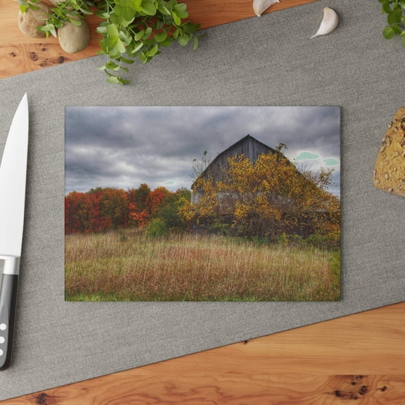 U R There Photography Church Road Grey III Rustic Farmhouse Tempered-Glass Cutting Board 8"x 11"