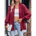 thumbnail image 2 of Liacowi Women Fashion Cardigan Solid Color Jacquard Long Sleeve Open Front Coat Outerwear Spring Fall Loose Casual Tops, 2 of 9