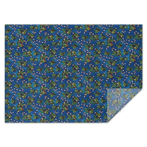 Blue Christmas Holly and Candy Cane Pattern Rectangle Tablecloth 60"x84",Waterproof Polyester Rectangle Table Cloth, Wipeable Spillproof Polyester Tablecloth for Dining, Camping, Indoor and Outdoor