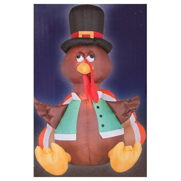 Thanksgiving Airblown 4 Foot Self-Inflatable Light Up Turkey with Pilgrim Hat