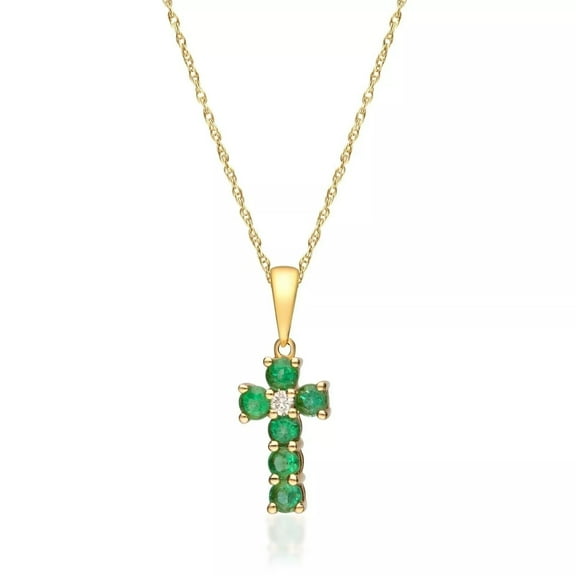 Women Cross Pendant 14k Yellow Gold Plated 2Ct Round Lab-Created Green Emerald