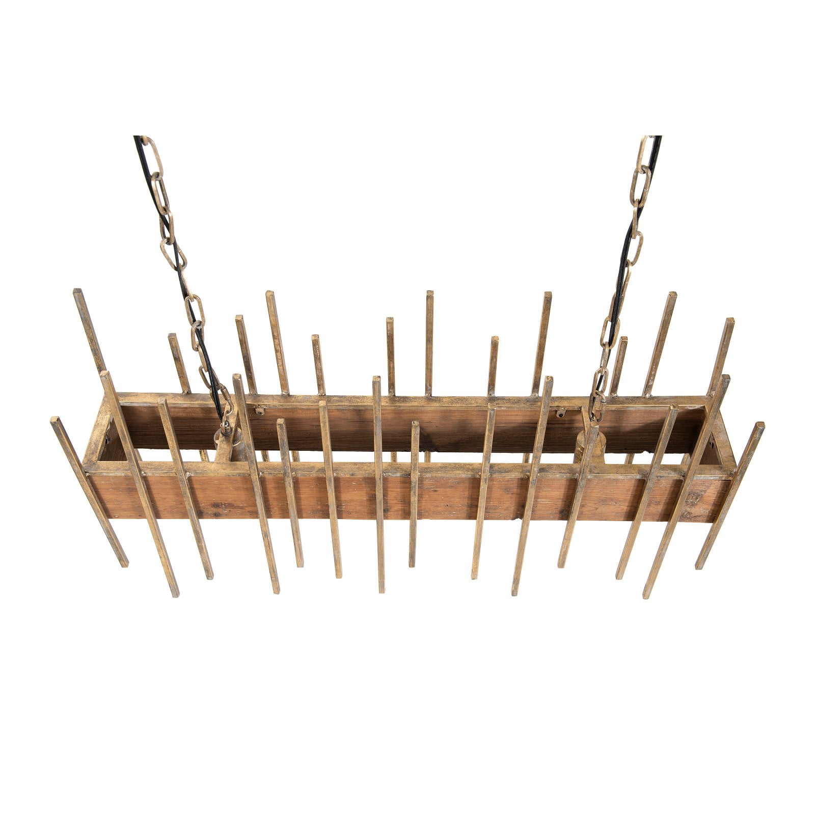 Woven Paths Rustic Wood Ceiling Light with Metal Rod Accents