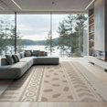 thumbnail image 2 of ODIKA 6'x9' Beige Sand Multi Pattern Geometric Striped Washable Area Rug Contemporary Vertical Bands Dots Ovals for Queen Size Bedroom, Under Bed, Master Suite, Easy Care, Non-Shedding, 2 of 7