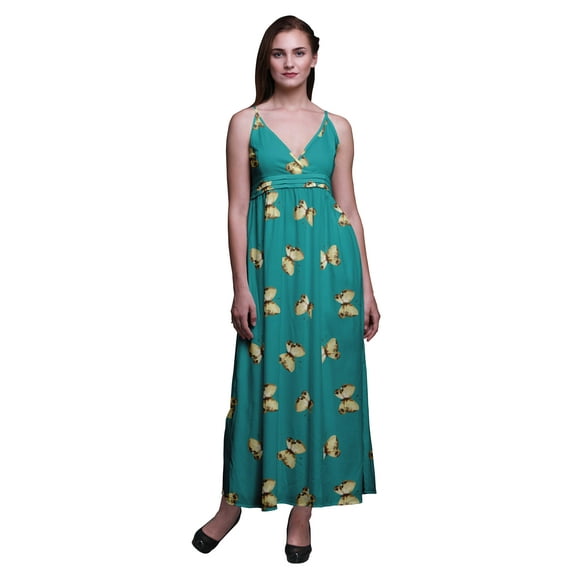 Bimba Butterfly Printed Adjustable Spaghetti Strap Long Maxi Dress Summer Beachwear-Large