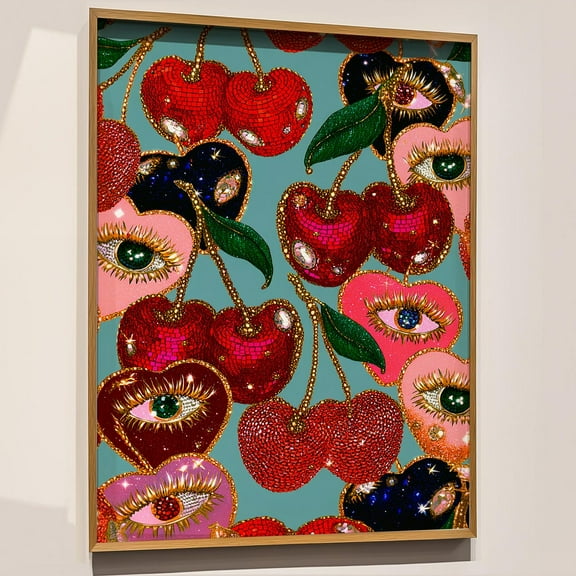Cherry Poster, Funky Print, Maximalist Glam Art, Eclectic Fruit Poster, Eye Themed Print, Kitchen Wall Decor, Bold Red Print, Dopamine Decor Wall Art, Modern Wall Decor, 8x12 UNFRAMED