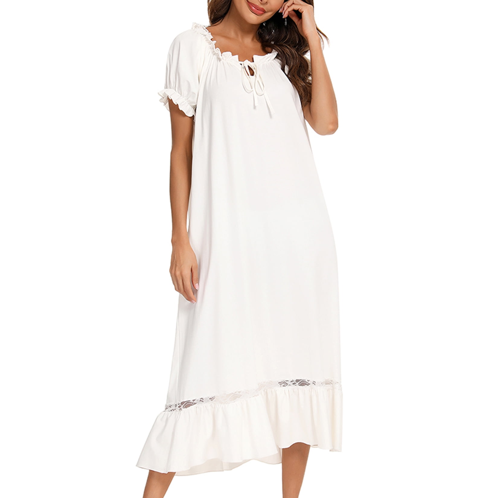Lu's Chic Women's Victorian Nightgown Short Sleeve Princess Sleepwear Long  Loungewear Ladies Night Dress Soft Vintage Cute Lace Puff Sleeve Fairy  Pajama Fitted Midi Sleep Gown White X-Large - Walmart.com