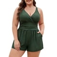 thumbnail image 2 of Xdegoge One Piece Swimsuits for Women Wrap V Neck Romper Bathing Suits with Pockets Smooth Solid Ruched Tummy Control Slimming Modest Summer Resort, 2 of 7